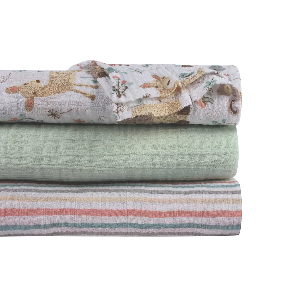Abracadabra Cotton Muslin Swaddle For Newborns Pack of 3 (Bambi & Friends) - Multicolor