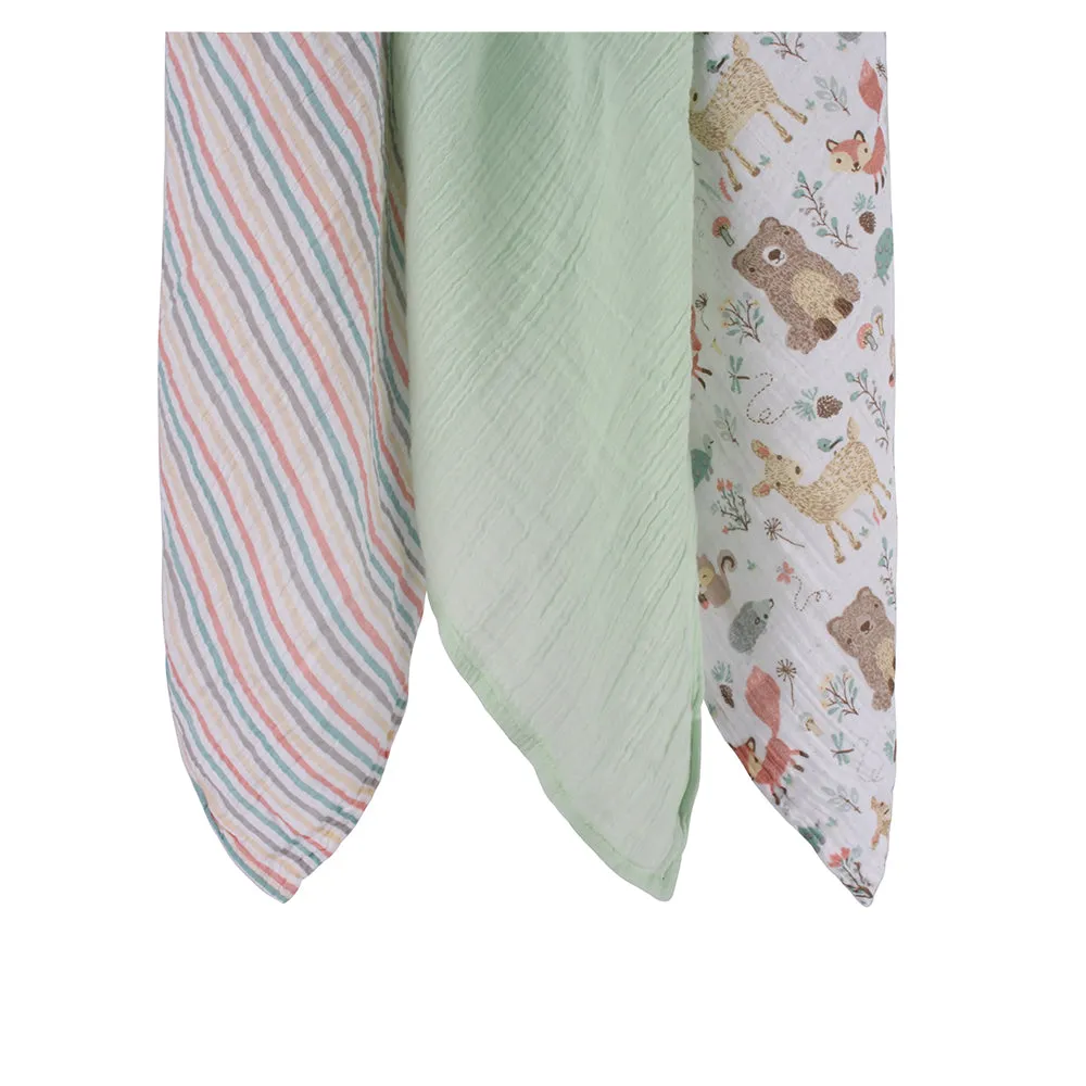 Abracadabra Cotton Muslin Swaddle For Newborns Pack of 3 (Bambi & Friends) - Multicolor