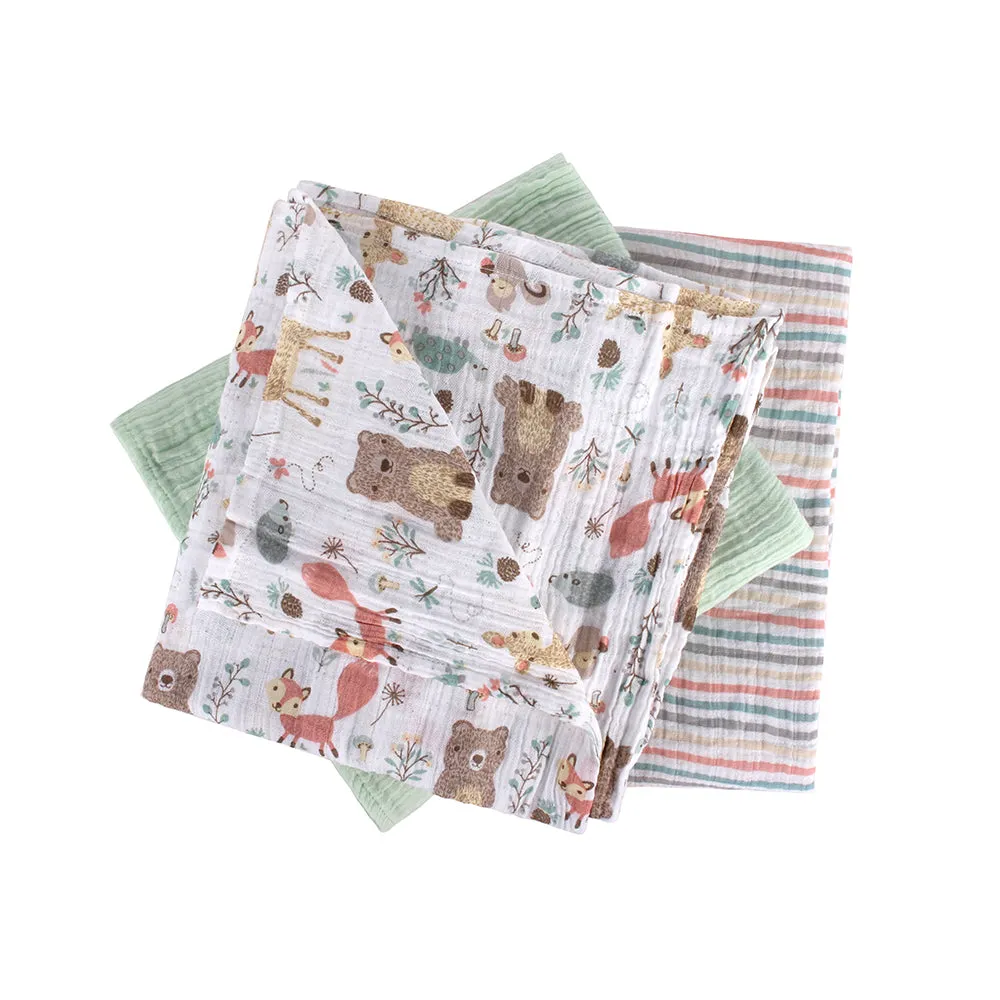 Abracadabra Cotton Muslin Swaddle For Newborns Pack of 3 (Bambi & Friends) - Multicolor