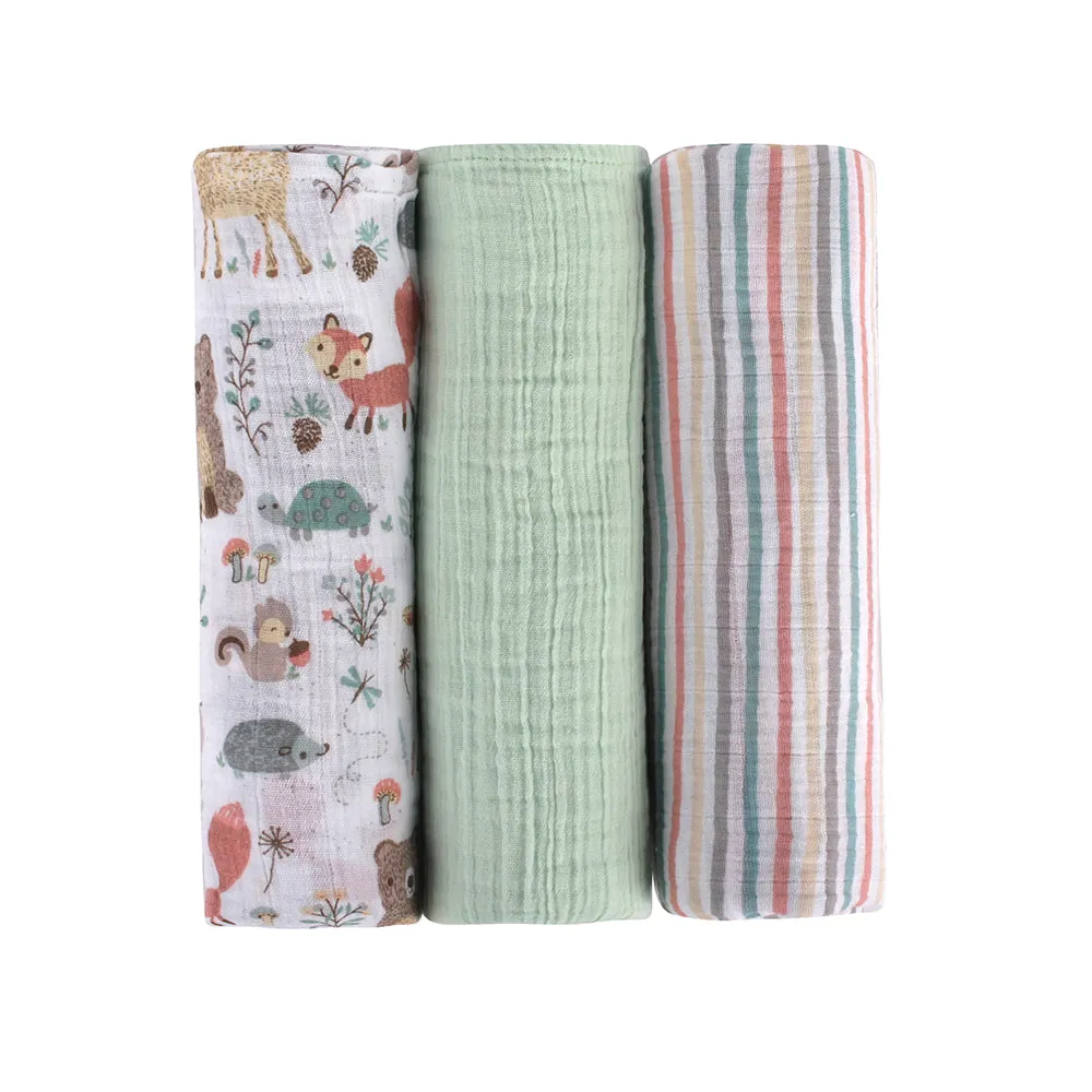 Abracadabra Cotton Muslin Swaddle For Newborns Pack of 3 (Bambi & Friends) - Multicolor