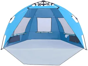 Alpha Camp 3-4 Person Portable Instant Beach Tent UV Protection with 3 Ventilating Windows