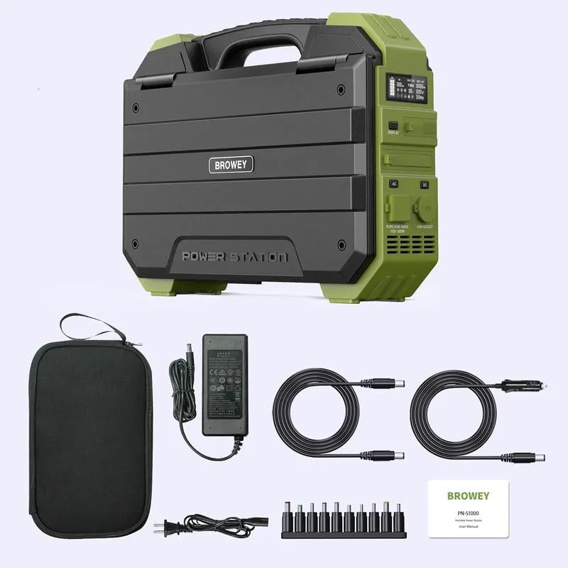 BROWEY Portable Power Station with Built-In Solar Panel, 614Wh/192000Mah Lifepo4 Battery Pack, 1000W Solar Generator with AC/DC/USB/PD Outputs for Outdoor Camping, RV Travel, Emergency Preparedness