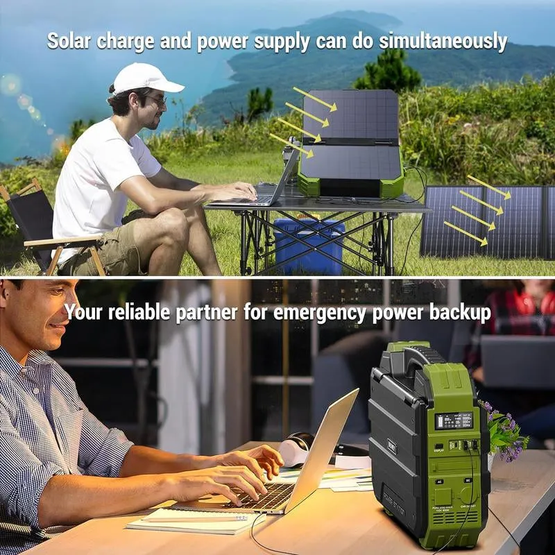 BROWEY Portable Power Station with Built-In Solar Panel, 614Wh/192000Mah Lifepo4 Battery Pack, 1000W Solar Generator with AC/DC/USB/PD Outputs for Outdoor Camping, RV Travel, Emergency Preparedness