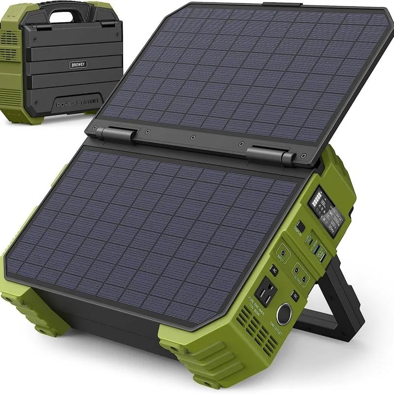 BROWEY Portable Power Station with Built-In Solar Panel, 614Wh/192000Mah Lifepo4 Battery Pack, 1000W Solar Generator with AC/DC/USB/PD Outputs for Outdoor Camping, RV Travel, Emergency Preparedness