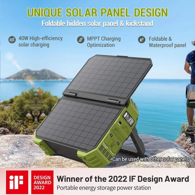 BROWEY Portable Power Station with Built-In Solar Panel, 614Wh/192000Mah Lifepo4 Battery Pack, 1000W Solar Generator with AC/DC/USB/PD Outputs for Outdoor Camping, RV Travel, Emergency Preparedness