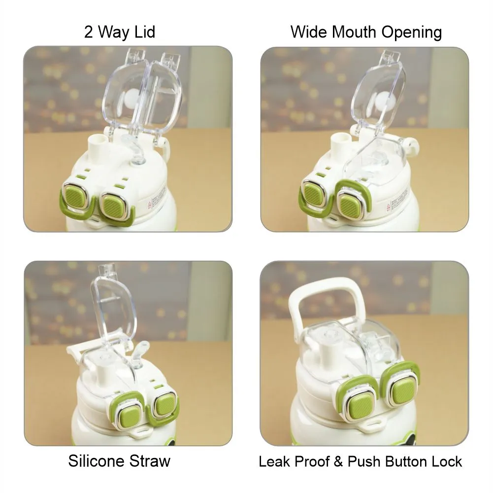 Cream Two way Lid Style Panda theme Stainless Steel Kids Water Bottle,660ml