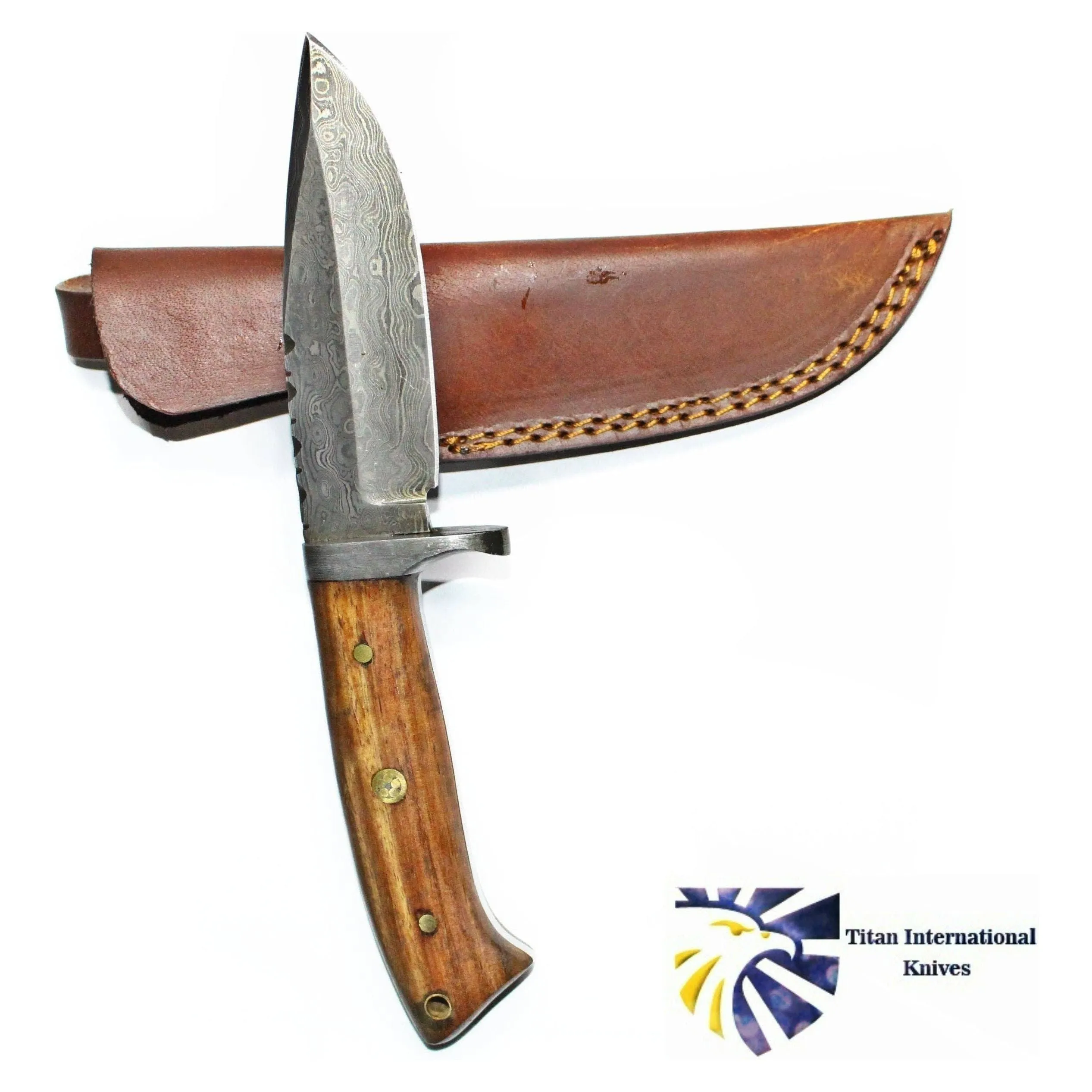 DAMASCUS KNIFE/ Titan/ Camp/ Hunting Knife / Rose Wood Hande
