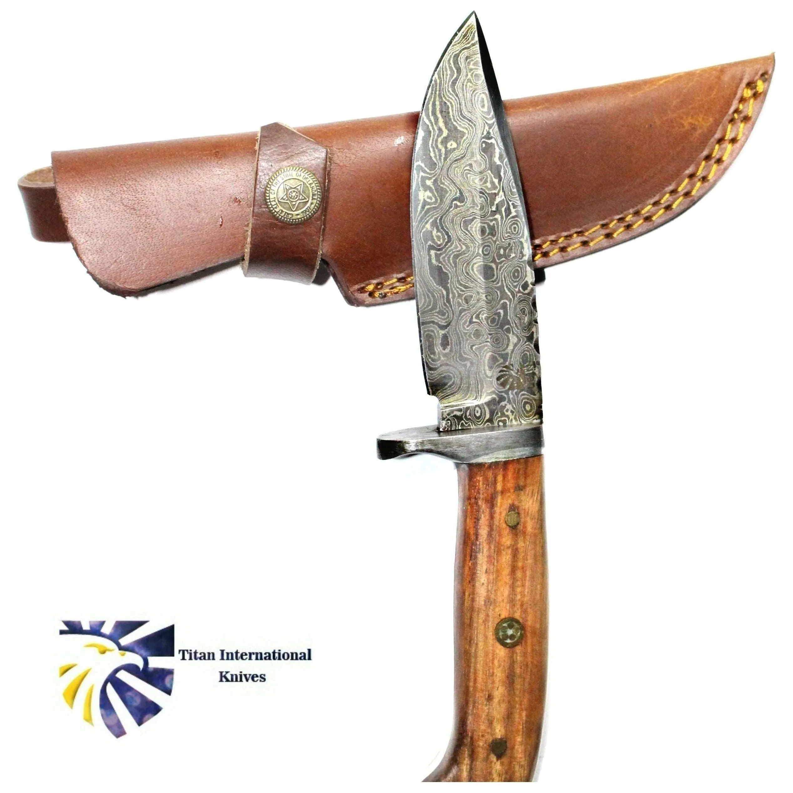 DAMASCUS KNIFE/ Titan/ Camp/ Hunting Knife / Rose Wood Hande