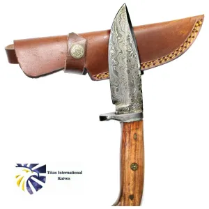 DAMASCUS KNIFE/ Titan/ Camp/ Hunting Knife / Rose Wood Hande