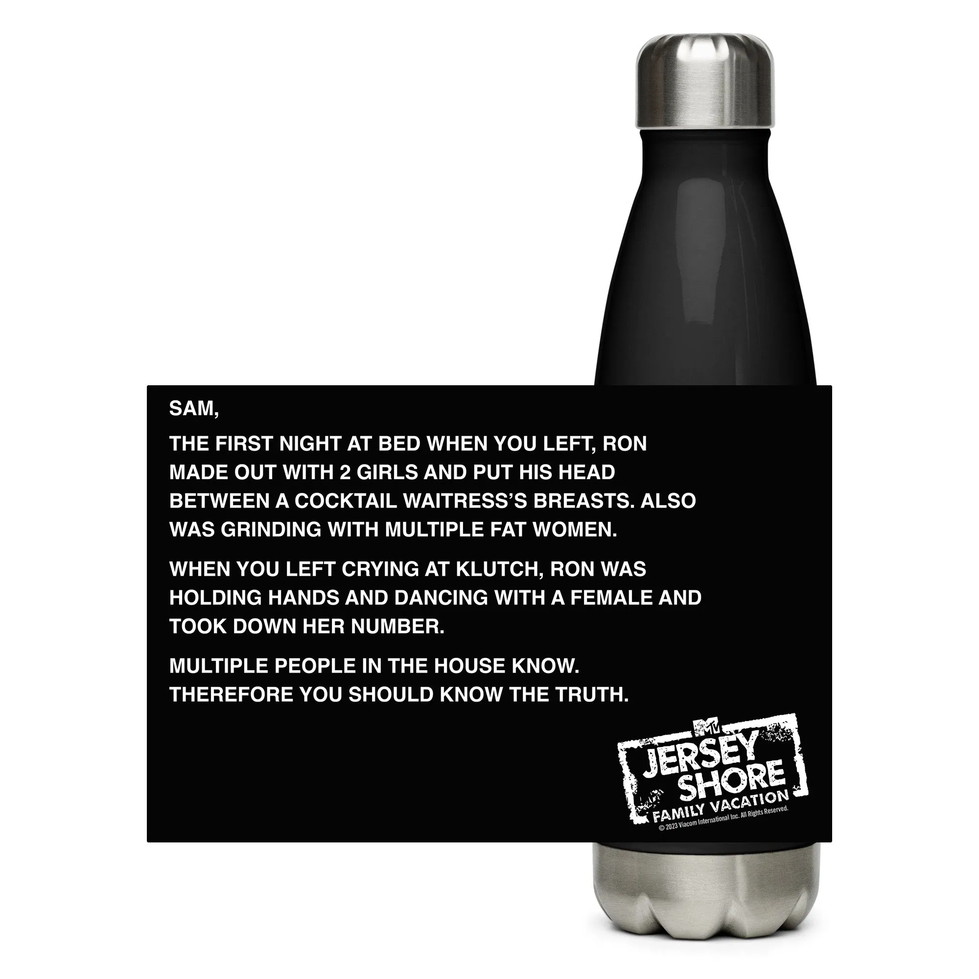 Jersey Shore Family Vacation Sam Note Water Bottle