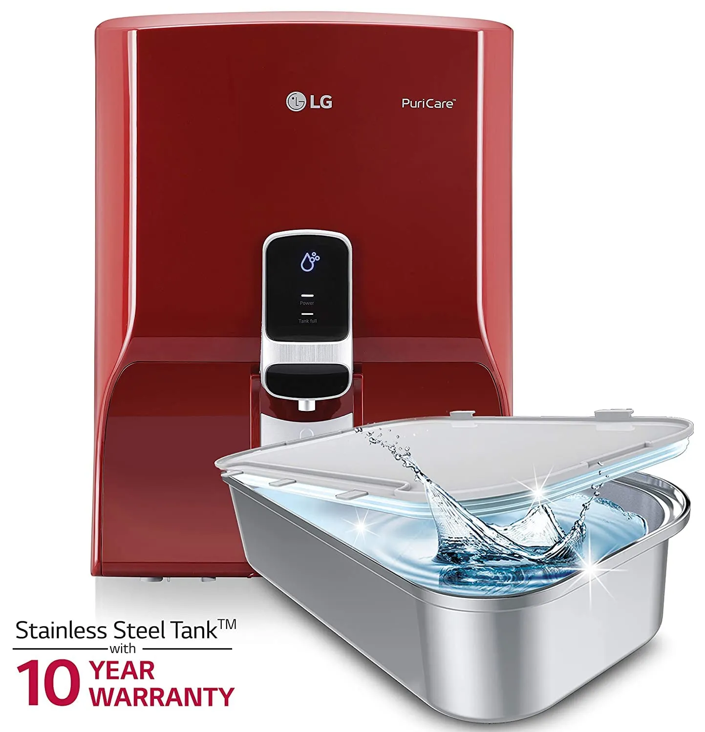 LG Puricare WW140NPR RO   Mineral Booster Water Purifier with Dual Protection Stainless Steel Tank, RED