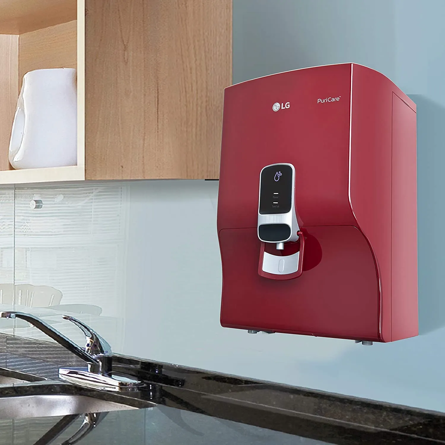 LG Puricare WW140NPR RO   Mineral Booster Water Purifier with Dual Protection Stainless Steel Tank, RED