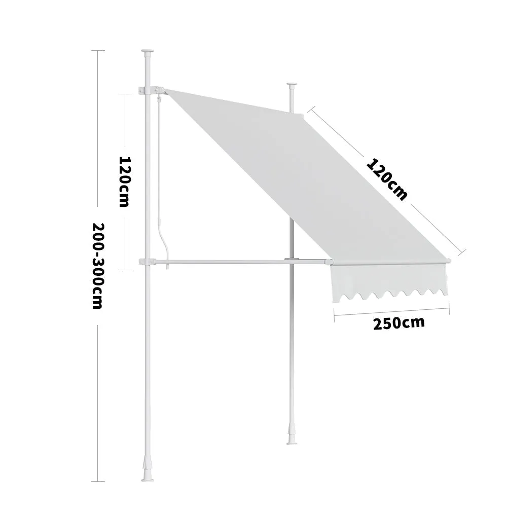 Light Khaki Manual Retraction Patio Awning Freestanding DIY Patio Clamp Awning