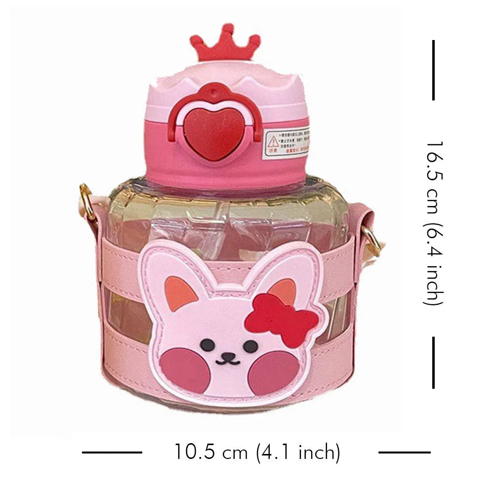 Little Surprise Box, Pink Rabbit With Crown Lid Water Bottle For Toddlers And Kids, 600Ml