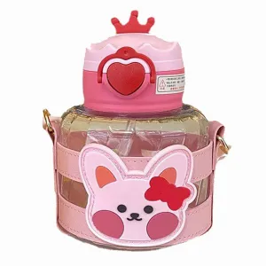 Little Surprise Box, Pink Rabbit With Crown Lid Water Bottle For Toddlers And Kids, 600Ml