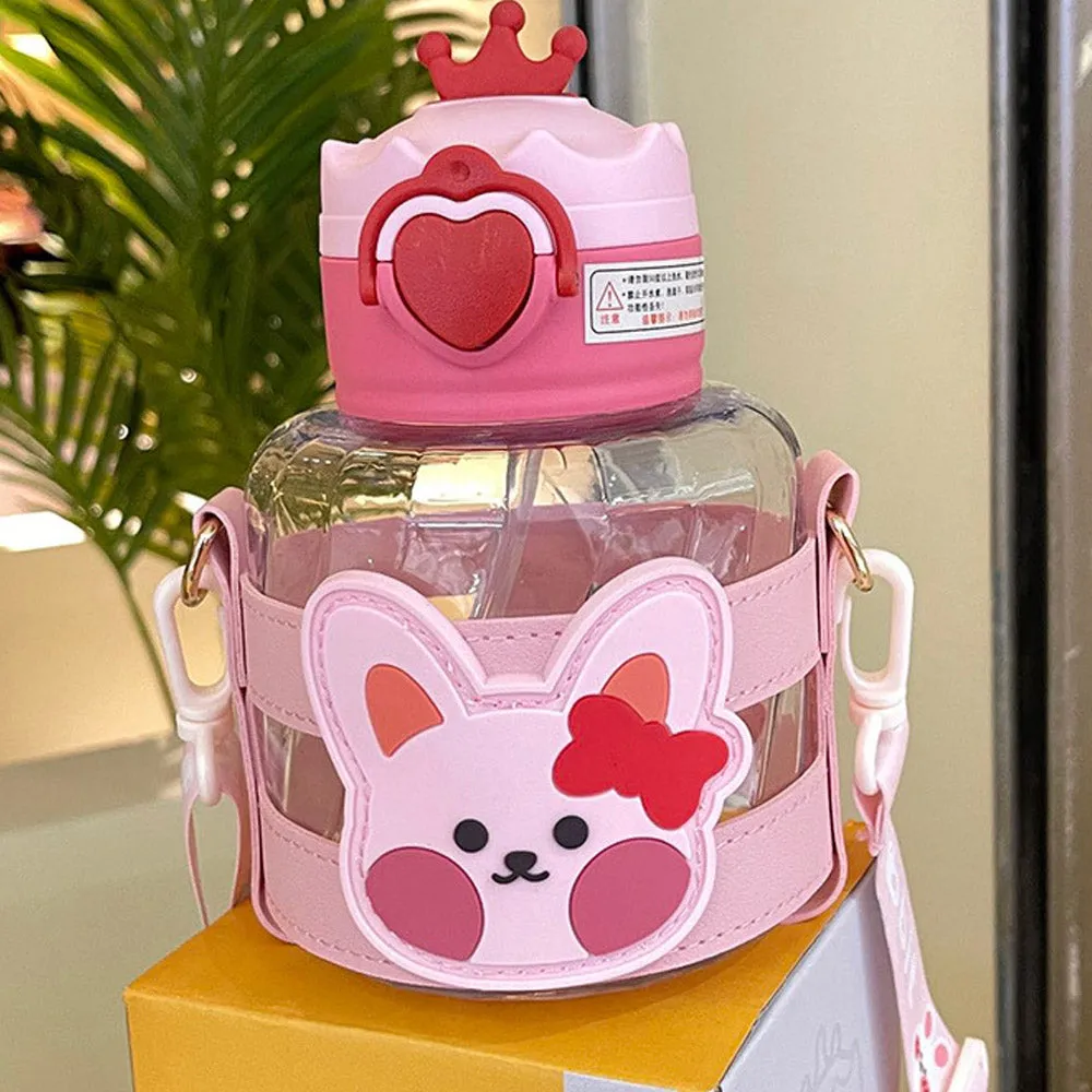 Little Surprise Box, Pink Rabbit With Crown Lid Water Bottle For Toddlers And Kids, 600Ml