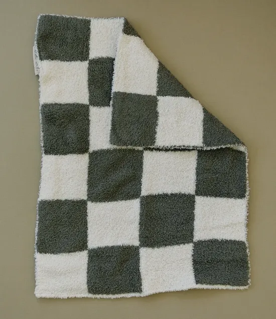 Mebie Baby - Plush Children's Blanket in Green Checkers 45"x60"