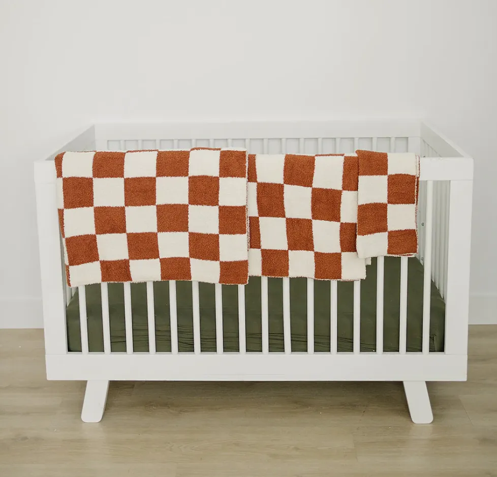 Mebie Baby - Plush Children's Blanket in Rust Checkers 45"x60"