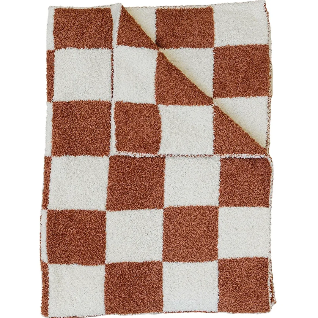 Mebie Baby - Plush Children's Blanket in Rust Checkers 45"x60"