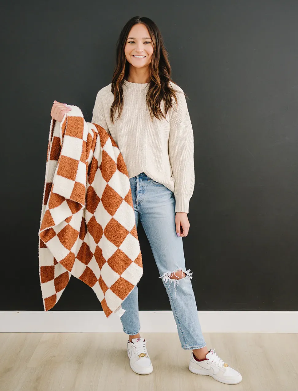 Mebie Baby - Plush Children's Blanket in Rust Checkers 45"x60"