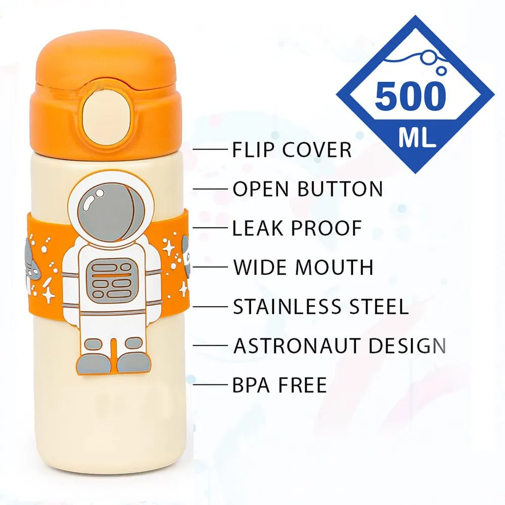 Orange Band Cream Astronaut, Stainless Steel Kids Water Bottle, 500 ml