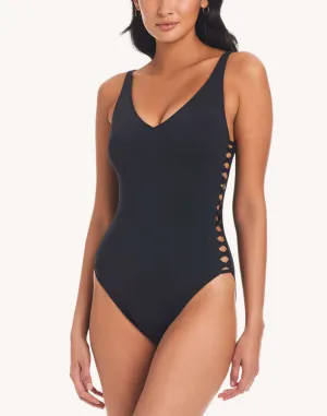 Sides Lace Down One Piece Swimsuit