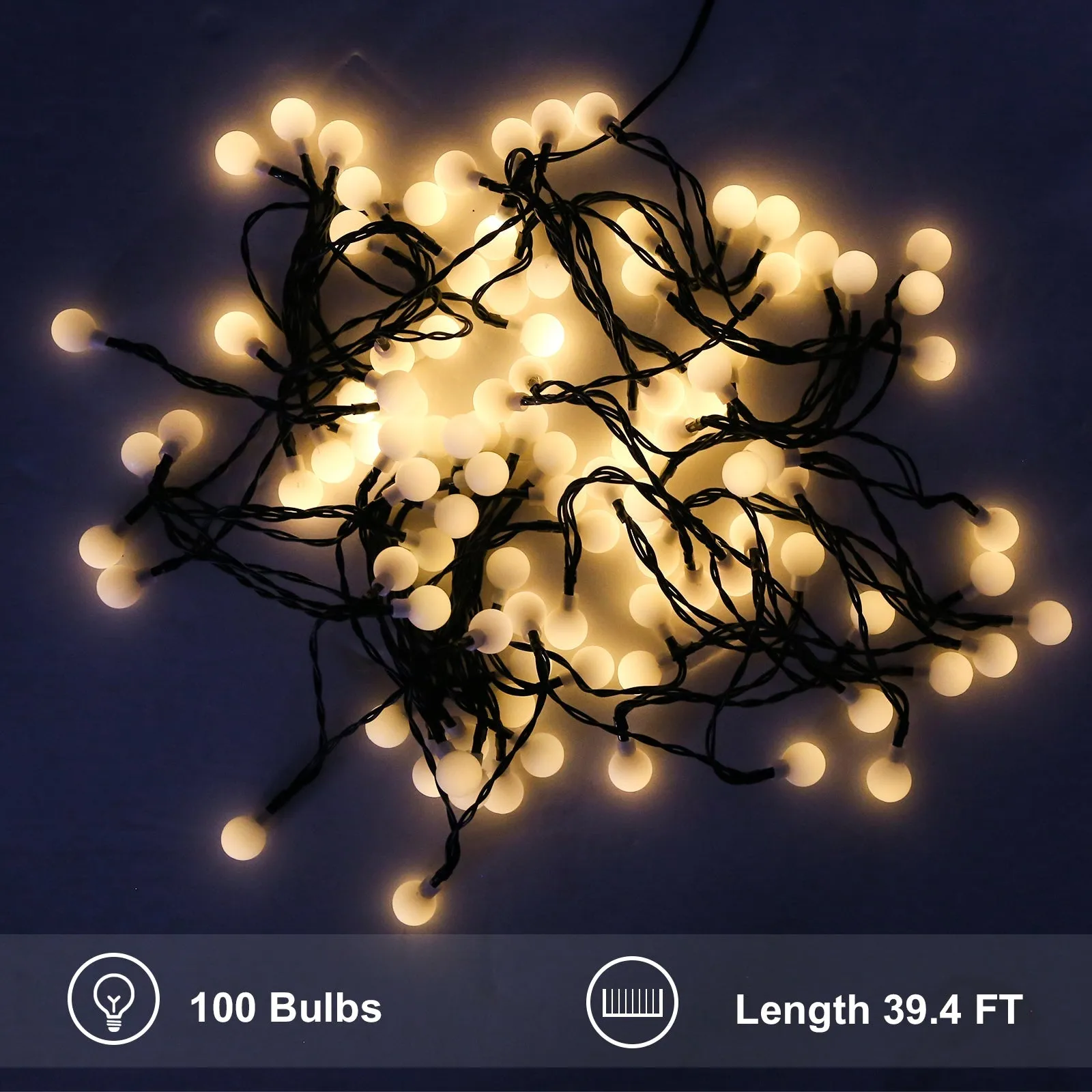 Solar-powered Globe String Lights 39 ft 100 LED with Remote Control, 8 Modes, Waterproof Indoor Outdoor Fairy Lights