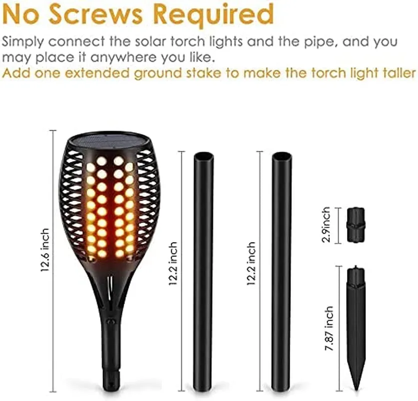 Upgraded Larger Solar Torch Lights, Waterproof Outdoor Dancing Flames Lights, Flickering Flames Garden Lights, Landscape Decoration Pathway Patio Lights 43" 96 LED (4 Pack)