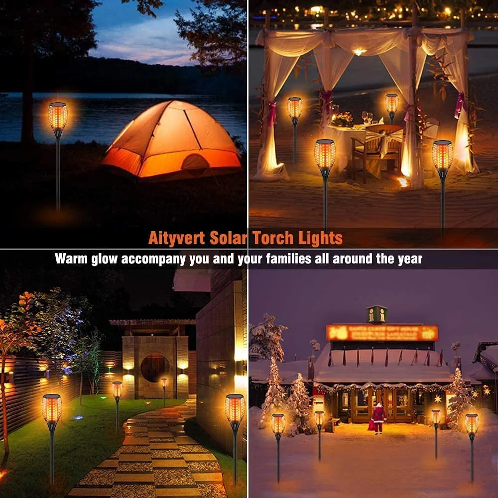 Upgraded Larger Solar Torch Lights, Waterproof Outdoor Dancing Flames Lights, Flickering Flames Garden Lights, Landscape Decoration Pathway Patio Lights 43" 96 LED (4 Pack)