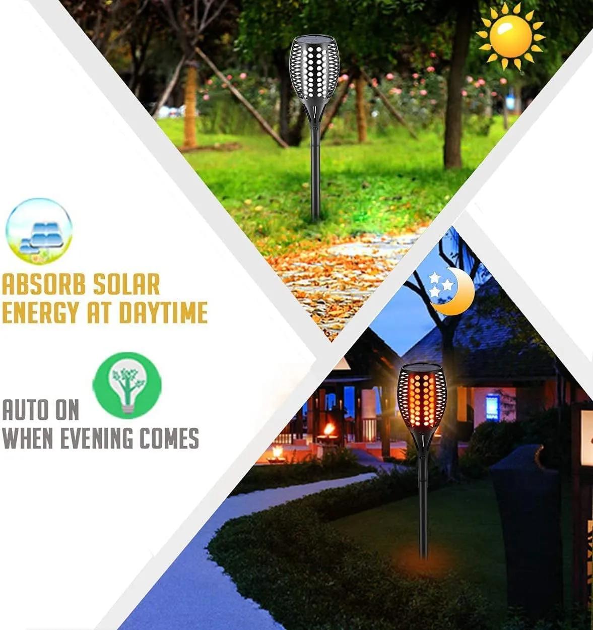 Upgraded Larger Solar Torch Lights, Waterproof Outdoor Dancing Flames Lights, Flickering Flames Garden Lights, Landscape Decoration Pathway Patio Lights 43" 96 LED (4 Pack)
