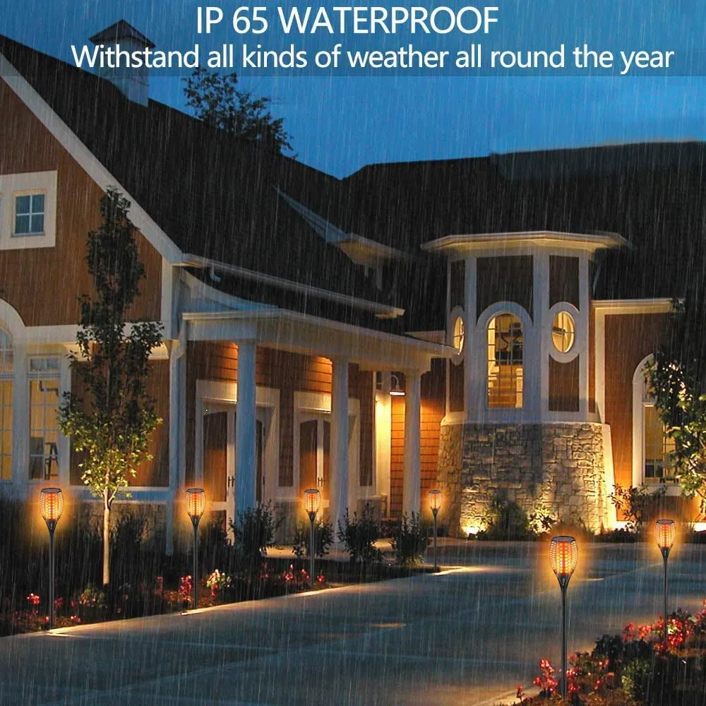 Upgraded Larger Solar Torch Lights, Waterproof Outdoor Dancing Flames Lights, Flickering Flames Garden Lights, Landscape Decoration Pathway Patio Lights 43" 96 LED (4 Pack)