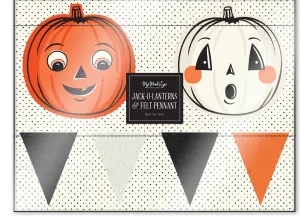 Vintage Halloween Pumpkins Banner in Black/White/Orange - 6'