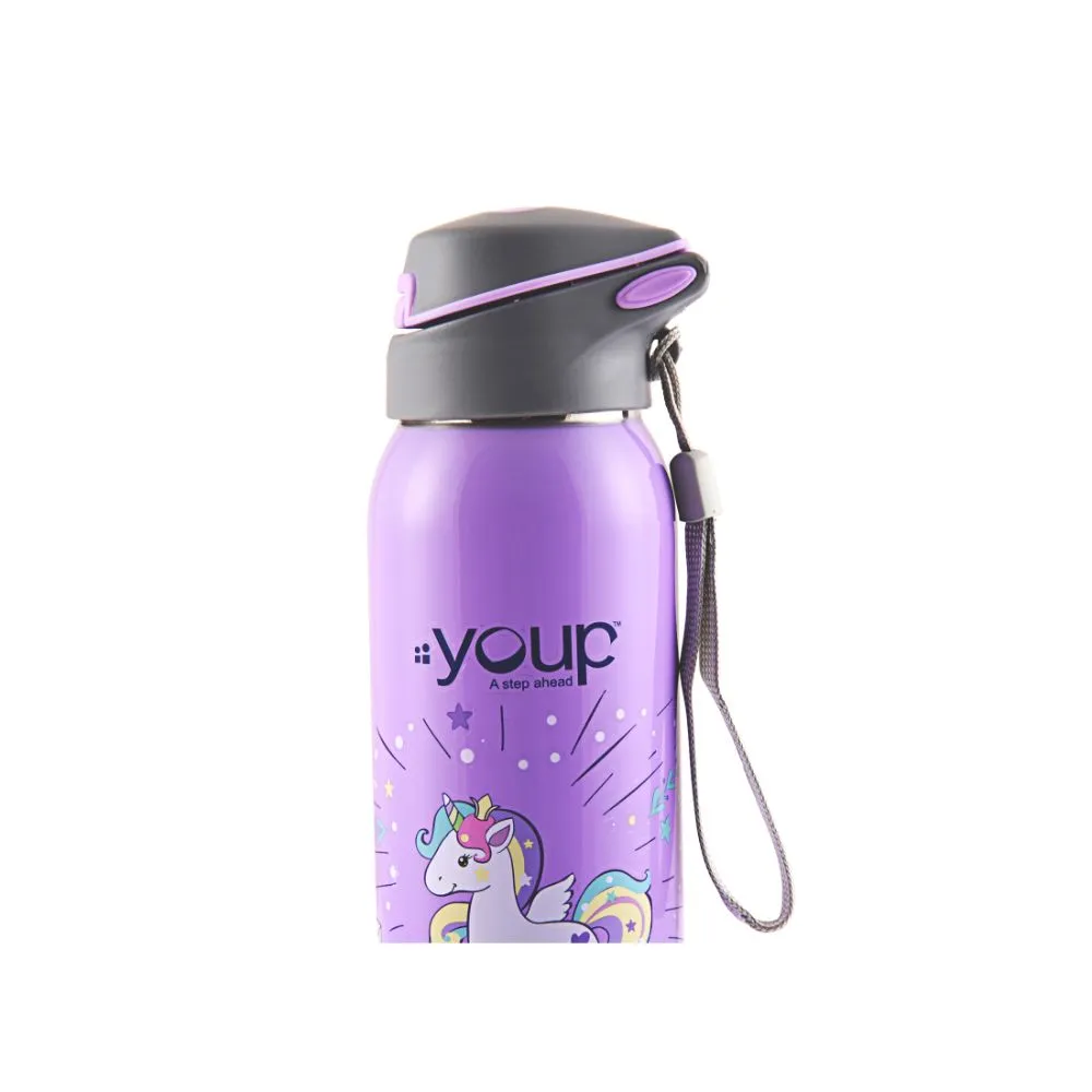 Youp Stainless Steel Insulated Mauve Color Unicorn Kids Sipper Bottle Gypsy - 500 Ml